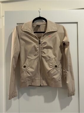 Nike Women's Beige Bomber Jacket with Ruched Zip